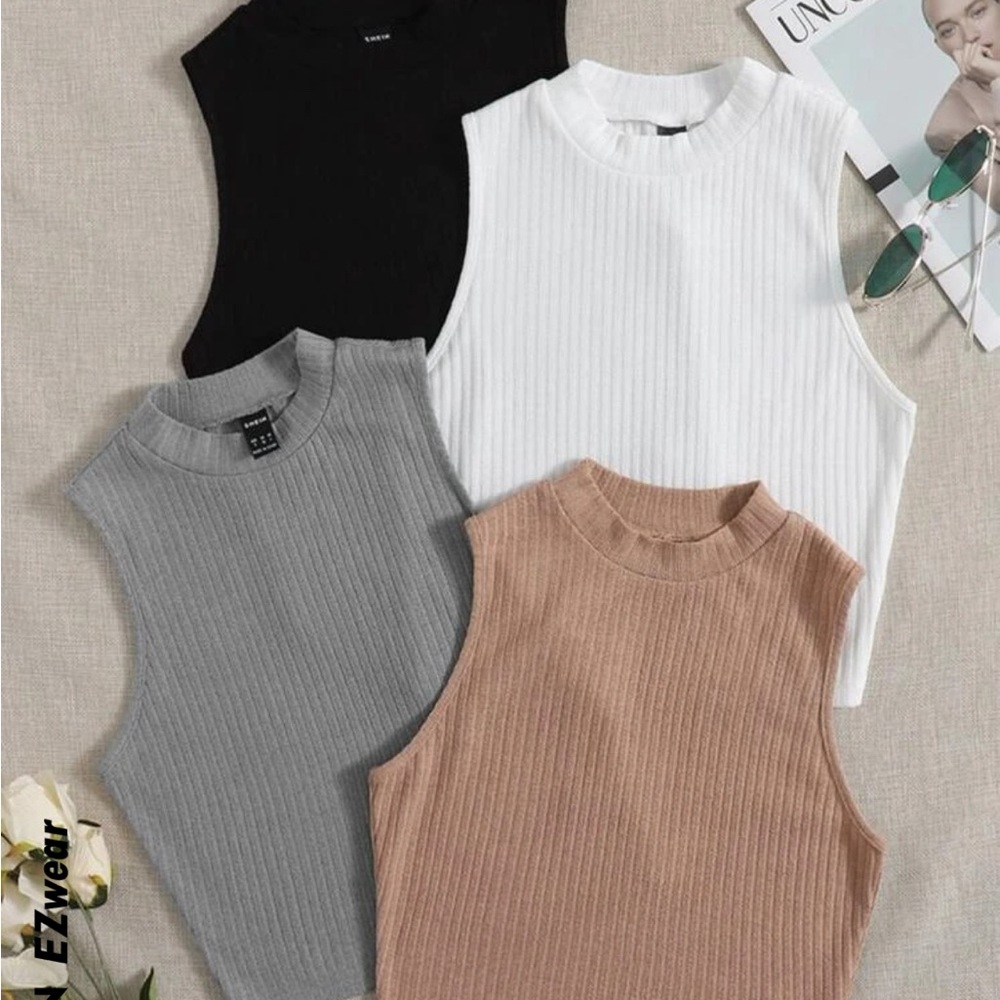4 pcs medium mock neck ribbed crop top